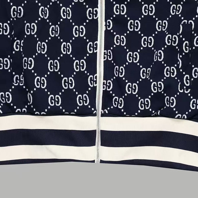 GUCCI ZIP-UP KNITTED JACKET IN NAVY BLUE