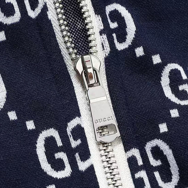 GUCCI ZIP-UP KNITTED JACKET IN NAVY BLUE