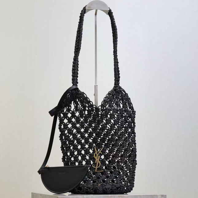 YSL SHOULDER BAG 33 IN BLACK WOVEN RAFFIA