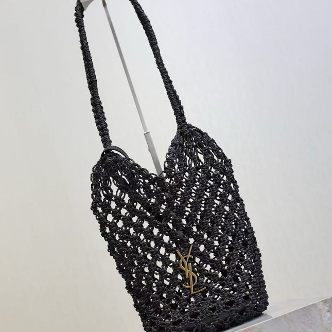 YSL SHOULDER BAG 33 IN BLACK WOVEN RAFFIA