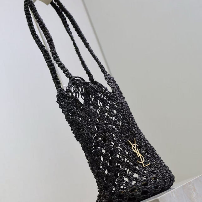 YSL SHOULDER BAG 33 IN BLACK WOVEN RAFFIA