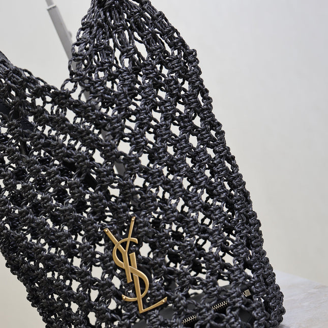 YSL SHOULDER BAG 33 IN BLACK WOVEN RAFFIA