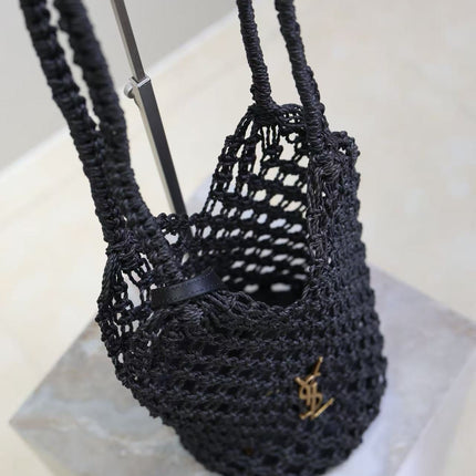 YSL SHOULDER BAG 33 IN BLACK WOVEN RAFFIA