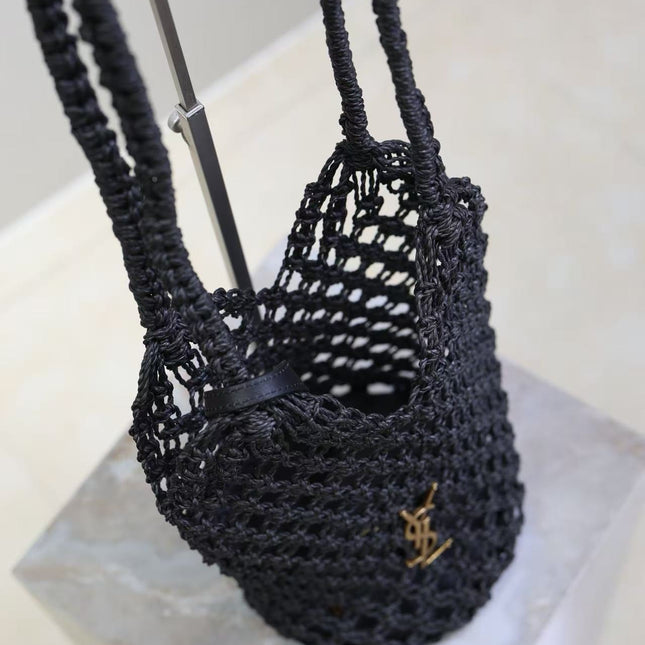 YSL SHOULDER BAG 33 IN BLACK WOVEN RAFFIA