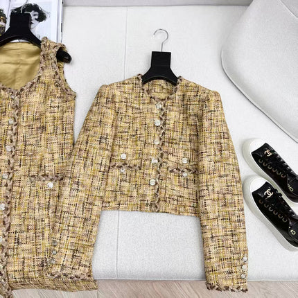 CC VEST IN YELLOW MIX BROWN TWEED