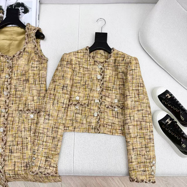 CC VEST IN YELLOW MIX BROWN TWEED