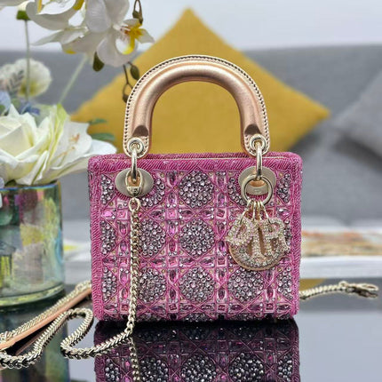 CRYSTAL LADY DIOR BAG 17 IN PINK CALFSKIN TP3