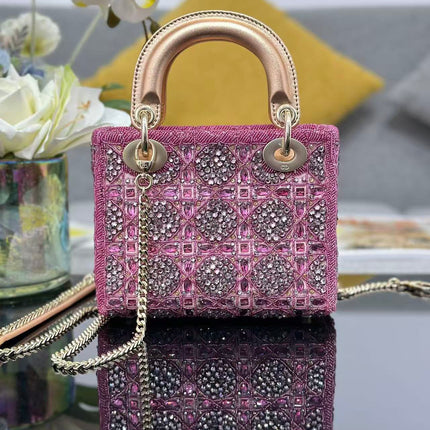 CRYSTAL LADY DIOR BAG 17 IN PINK CALFSKIN TP3