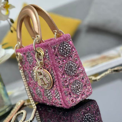 CRYSTAL LADY DIOR BAG 17 IN PINK CALFSKIN TP3