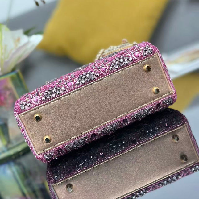 CRYSTAL LADY DIOR BAG 17 IN PINK CALFSKIN TP3