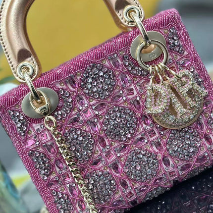 CRYSTAL LADY DIOR BAG 17 IN PINK CALFSKIN TP3