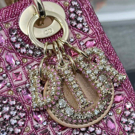 CRYSTAL LADY DIOR BAG 17 IN PINK CALFSKIN TP3