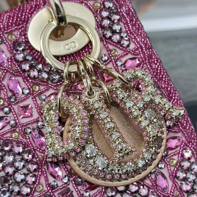 CRYSTAL LADY DIOR BAG 17 IN PINK CALFSKIN TP3