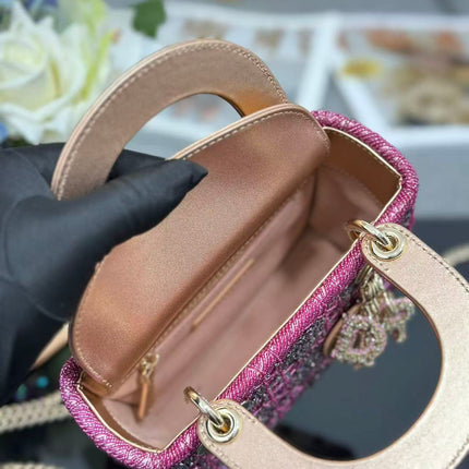 CRYSTAL LADY DIOR BAG 17 IN PINK CALFSKIN TP3