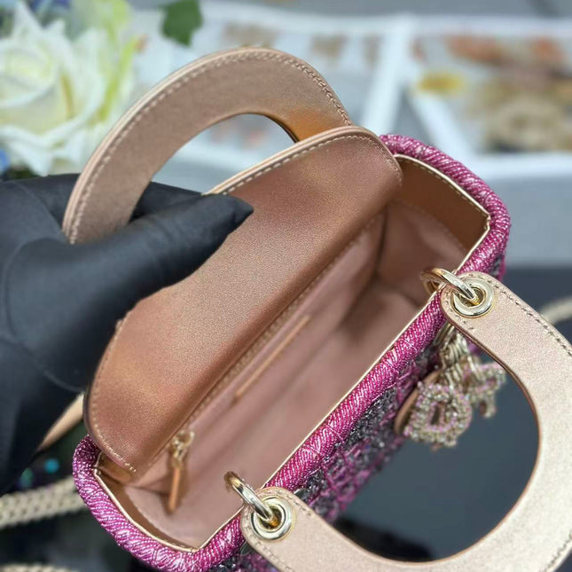 CRYSTAL LADY DIOR BAG 17 IN PINK CALFSKIN TP3