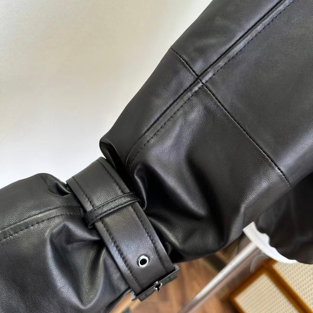 GUCCI LEATHER JACKET WITH WHITE SHEARLING