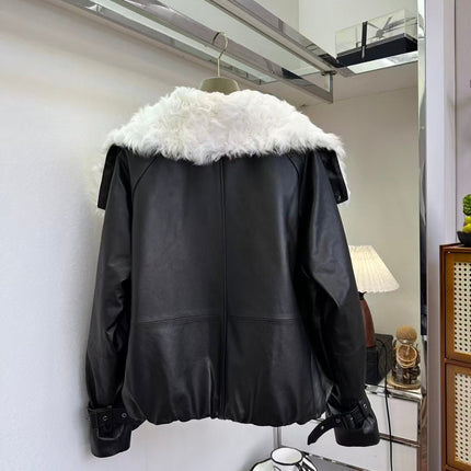 GUCCI LEATHER JACKET WITH WHITE SHEARLING