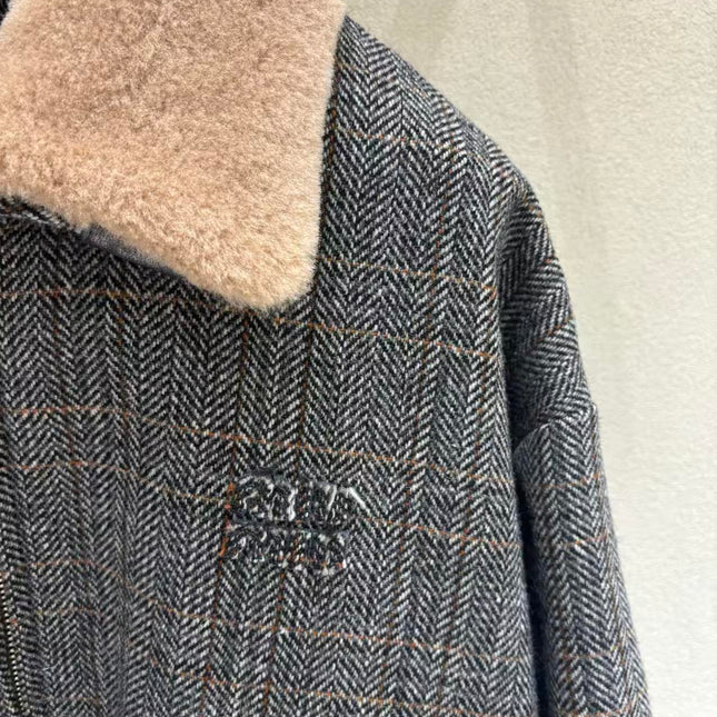 MIUMIU JACKET IN GREY PLAID WOOL