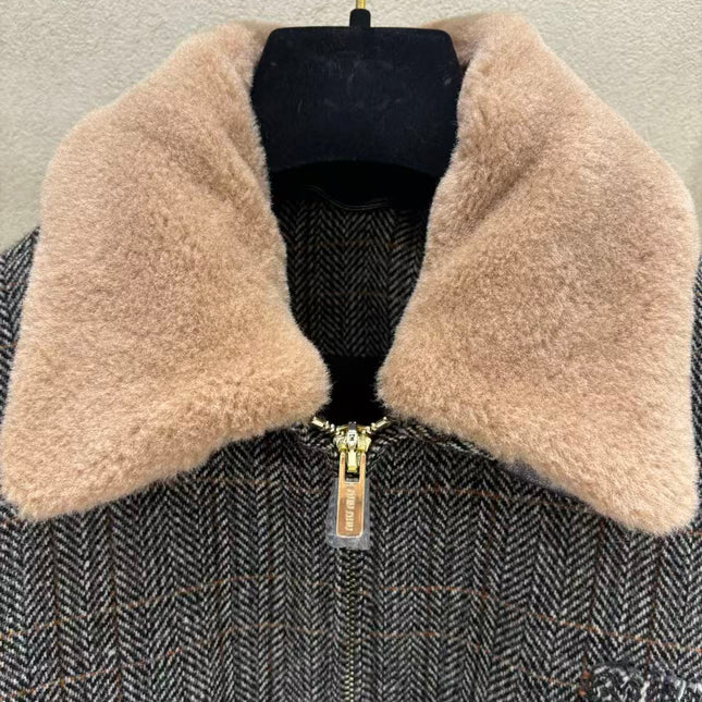 MIUMIU JACKET IN GREY PLAID WOOL