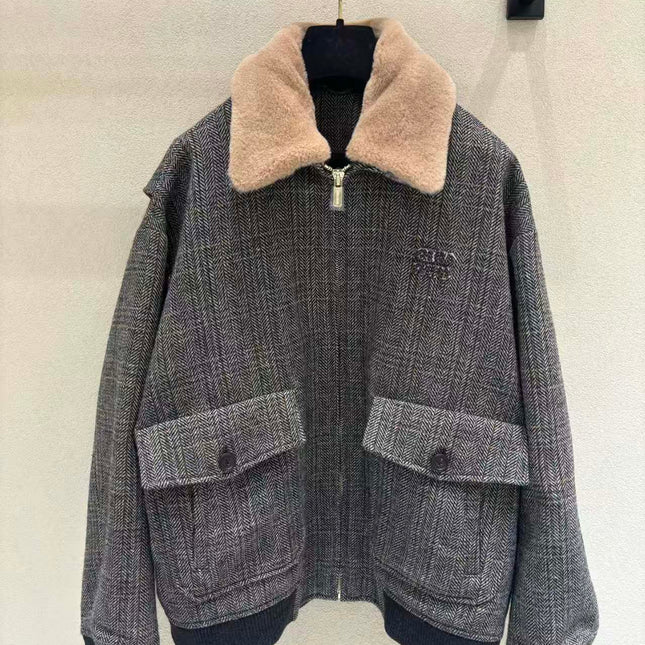 MIUMIU JACKET IN GREY PLAID WOOL