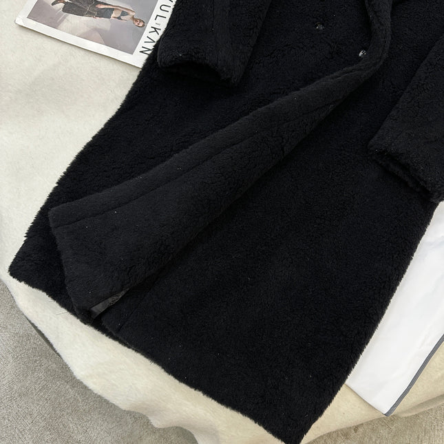 MAX MARA LONG COAT IN BLACK CASHMERE WITH CRYSTAL CHARM