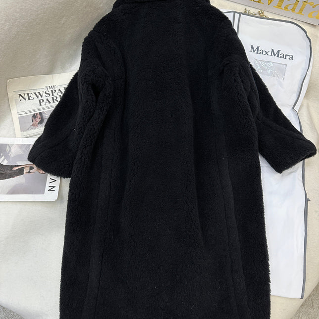 MAX MARA LONG COAT IN BLACK CASHMERE WITH CRYSTAL CHARM