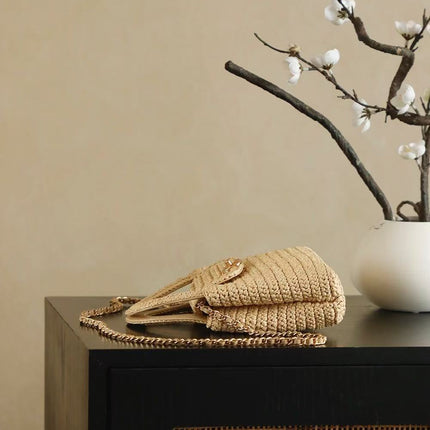 CC KELLY TOP HANDLE BAG 19 IN BEIGE WOVEN RAFFIA