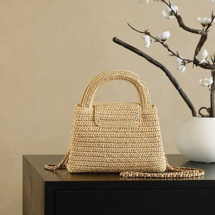 CC KELLY TOP HANDLE BAG 19 IN BEIGE WOVEN RAFFIA