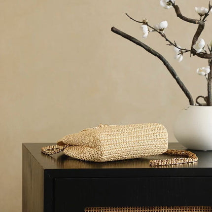 CC KELLY TOP HANDLE BAG 19 IN BEIGE WOVEN RAFFIA