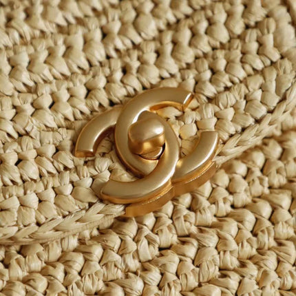 CC KELLY TOP HANDLE BAG 19 IN BEIGE WOVEN RAFFIA