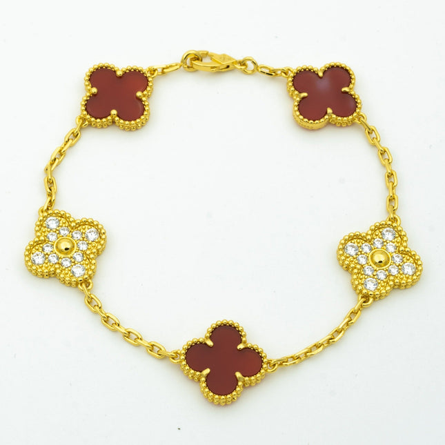 CLOVER BRACELET 5 MOTIFS CARNELIAN DIAMOND