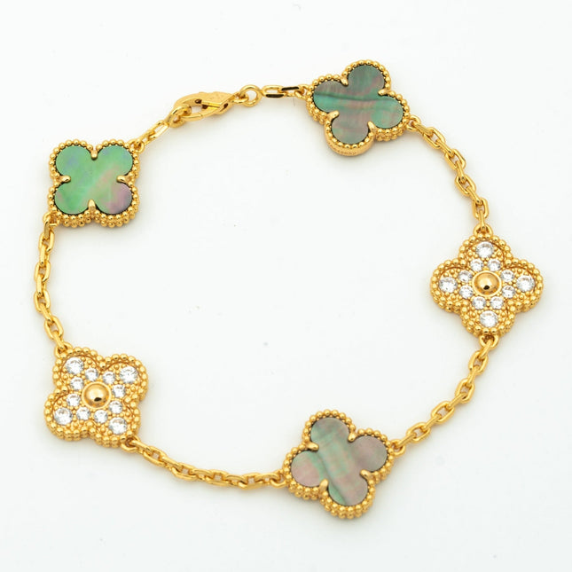 CLOVER BRACELET 5 MOTIF MOP AND DIAMOND