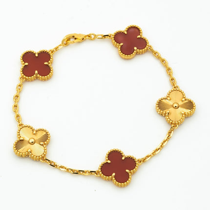 CLOVER BRACELET 5 MOTIFS CARNELIAN GOLD