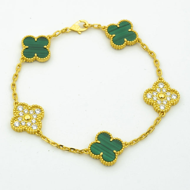 CLOVER MALACHITE DIAMOND BRACELET 5 MOTIF