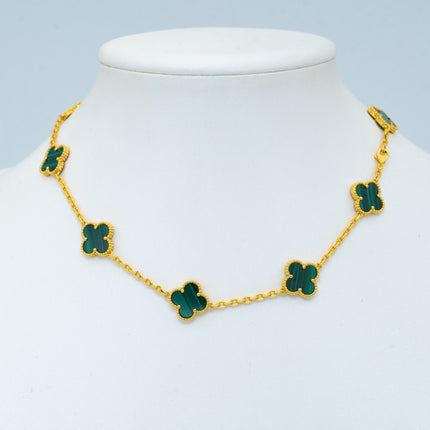 VINTAGE MALACHITE NECKLACE 10 MOTIFS GOLD