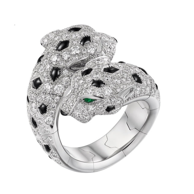 DOUBLE PANTHERE SILVER DIAMOND RING