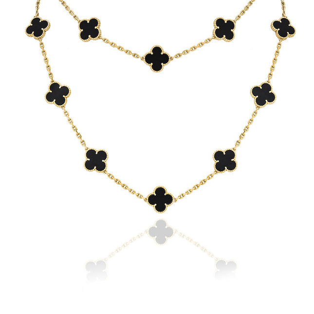 CLOVER 20 MOTIF ONYX 86CM GOLD NECKLACE