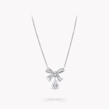 TILDA BOW BAGUETTE CUT SILVER DIAMOND DROP NECKLACE