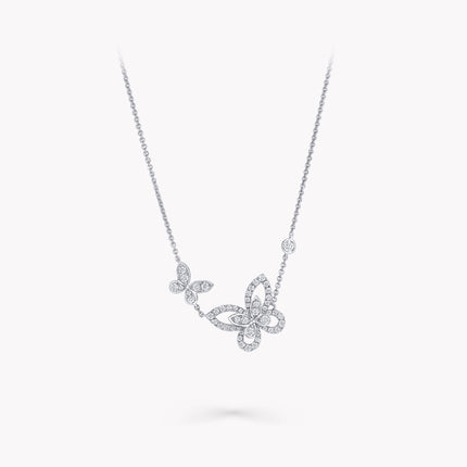 DOUBLE BUTTERFLY SILHOUETTE SILVER DIAMOND NECKLACE
