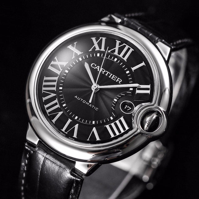 BALLON BLEU 42 BLACK DIAL LEATHER BRACELET