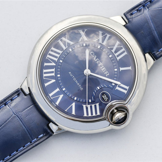 BALLON BLEU 42 BLUE DIAL LEATHER BRACELET