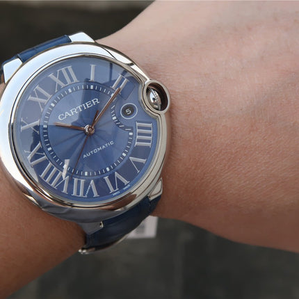 BALLON BLEU 42 BLUE DIAL LEATHER BRACELET