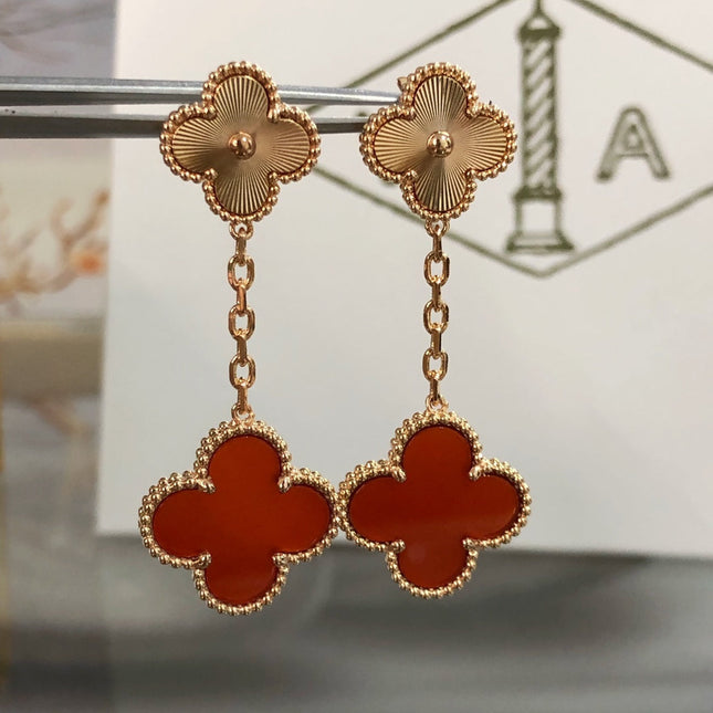 CLOVER EARRINGS GOLD AND CARNELIAN