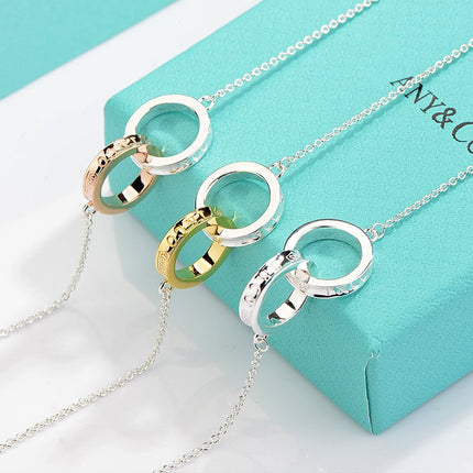 NECKLACE FEMALE DOUBLE RING DOUBLE CIRCLE COUPLE PENDANT