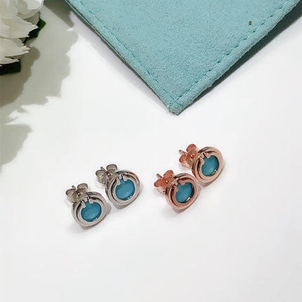 TURQUOISE CIRCLE WHITE GOLD EARRINGS