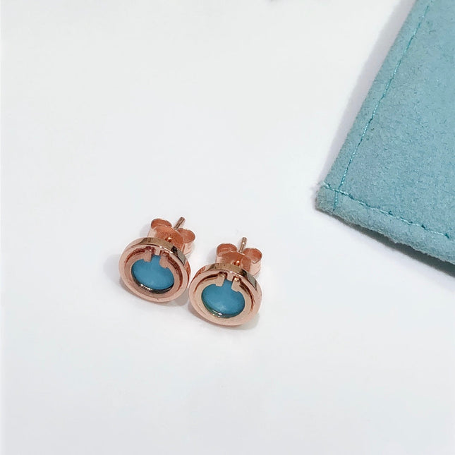 TURQUOISE CIRCLE WHITE GOLD EARRINGS