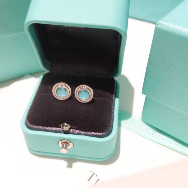 TURQUOISE CIRCLE WHITE GOLD EARRINGS