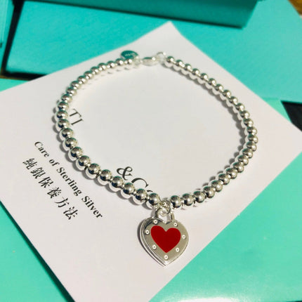 LOVE RED HEART TAG BEAD BRACELET