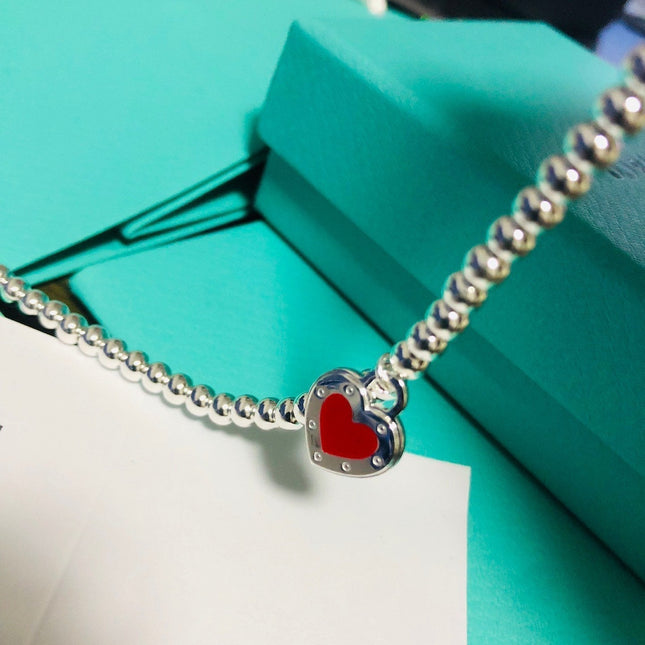 LOVE RED HEART TAG BEAD BRACELET