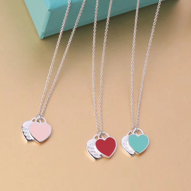 DOUBLE HEART TAG PENDANT SILVER MINI NECKLACE